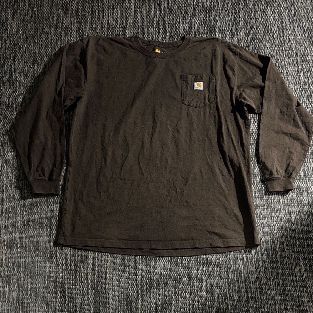 Carhartt Long Sleeve T Shirt Pocket Work Logo Brown Men’s